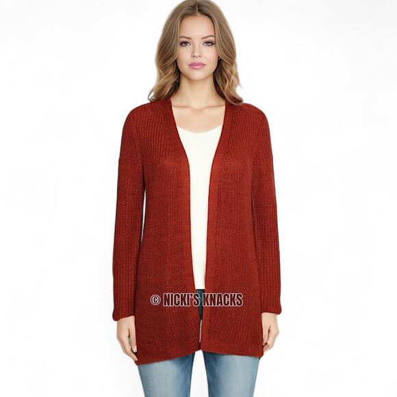 Stitch Fix Lattice Cardigan Rust Orange Chunky Knit Open Front Sweater Size S - Picture 10 of 12